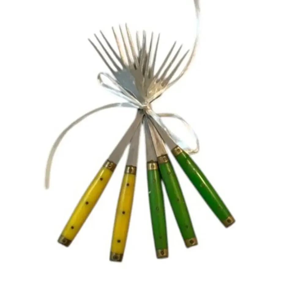 Vintage French Bistro 3-Tine Table Forks Set of 5 Made in France